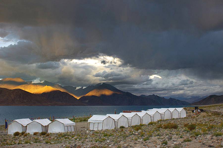 Pangong lake camping in Night